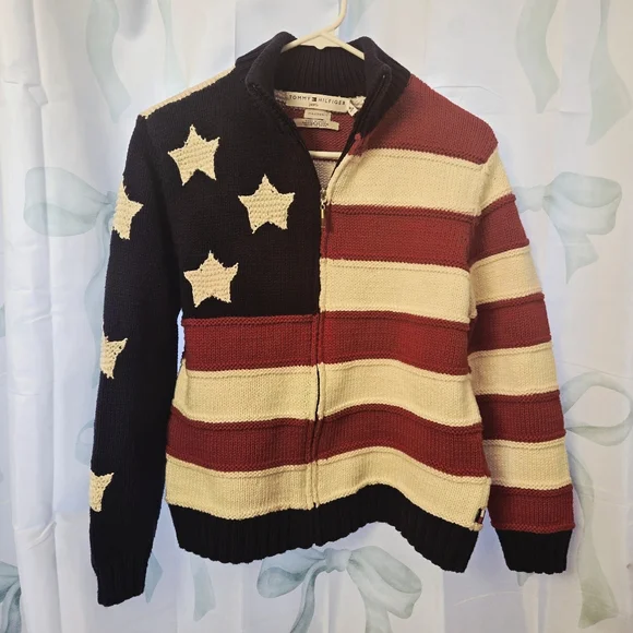 Vintage Tommy Hilfiger Zip-Up American Flag Cardigan Ralph-lauren-style July 4th - Picture 2 of 8